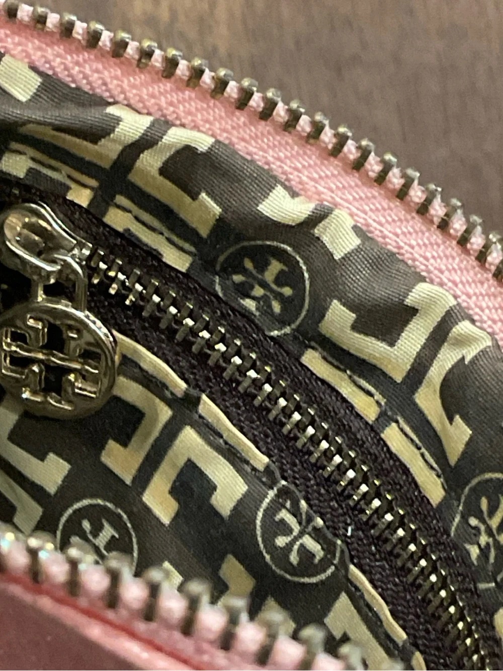 Tory Burch Pink Leather Wristlet with Gold Logo and Chain coin purse